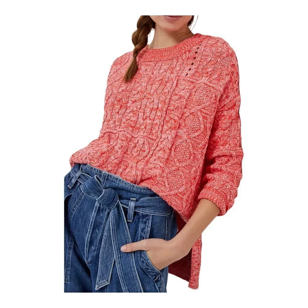 NWT Anthropologie Pilcro Jasmine Cable-Knit Tunic Sweater, marled red, size M